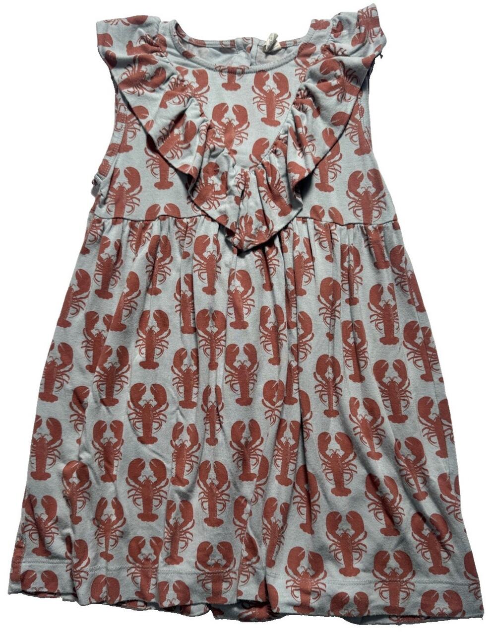 Kate Quinn Girls Lobster Print Flutter Sleeve Dress Blue Red Size 5Y Modal